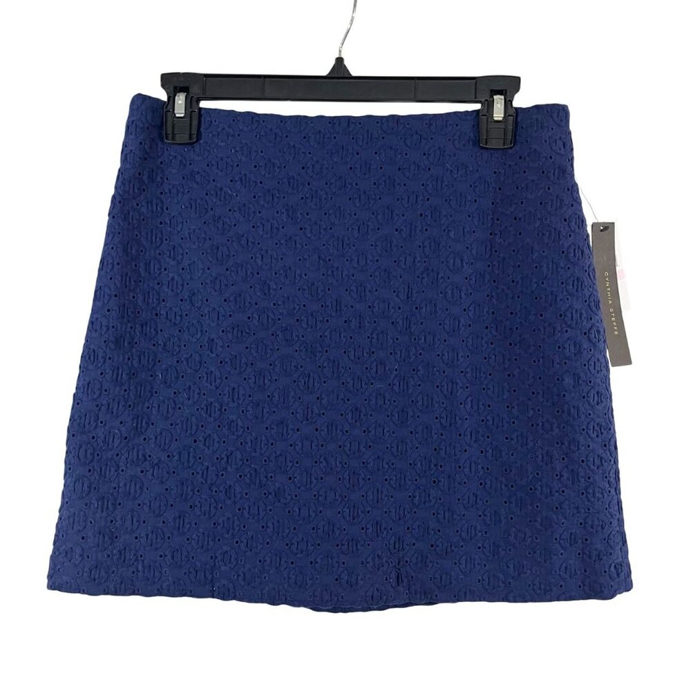 NEW Cynthia Steffe Navy Blue Eyelet Textured Pencil Skirt Preppy - Size 6
